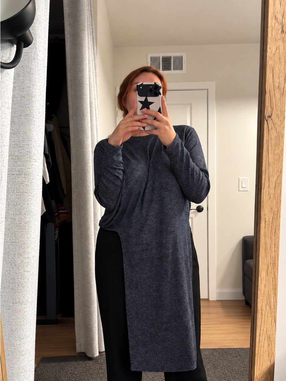 ASTR The Label Slate Blue Asymmetrical Knit Top Size L